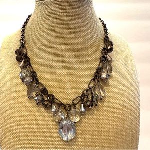 White House Black Market Necklace copper w/ glass beads: clear, silver, brown